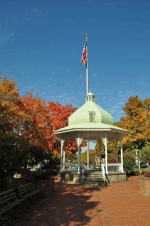 Ligonier Bandstand and Flag in Fall Photograph by Todd Wilkins Fine