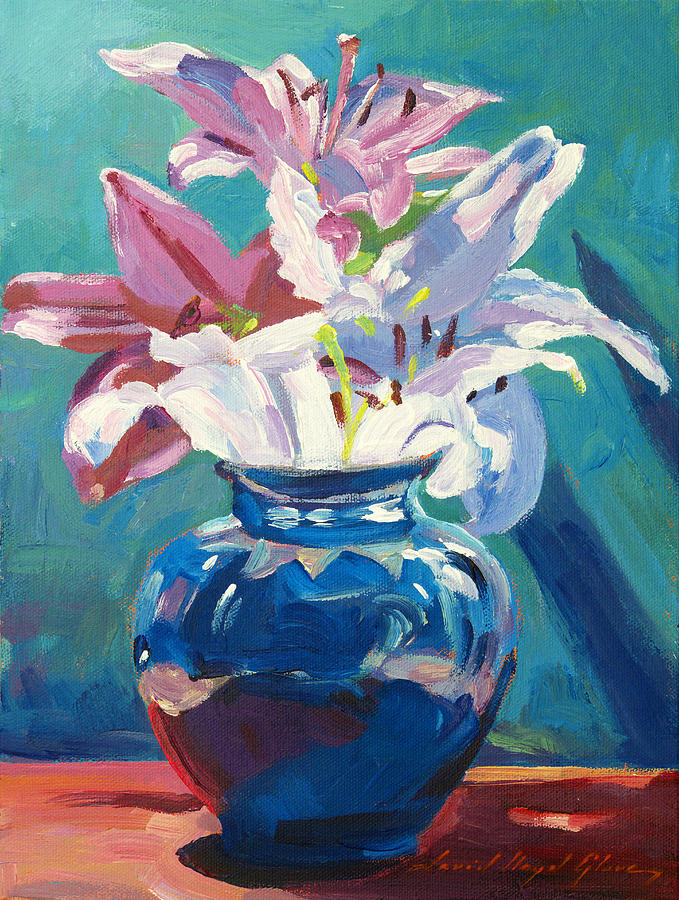 Lilies in Blue Painting by David Lloyd Glover