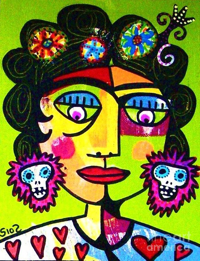 Lime Sugar Skull Frida Painting by Sandra Silberzweig
