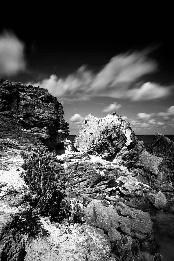 Black And White Photograph - Limestone And Clouds by Edward Kreis