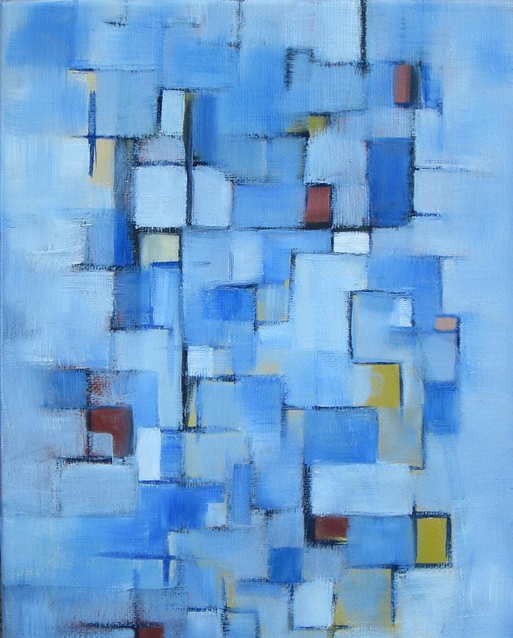 Abstract Painting - Line Series Blue Red Yellow by Patricia Cleasby
