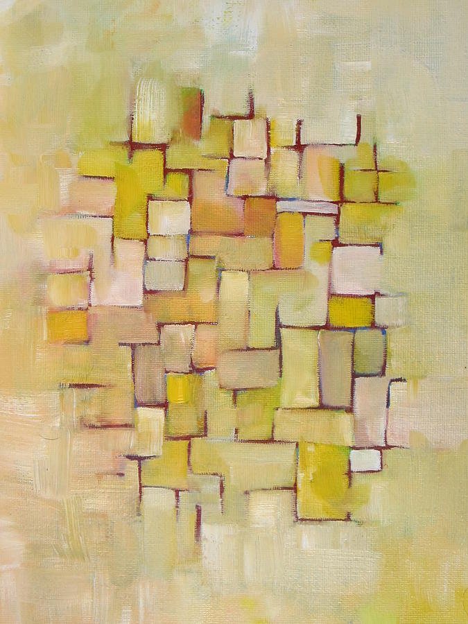 Abstract Painting - Line Series Yellow basket weave by Patricia Cleasby