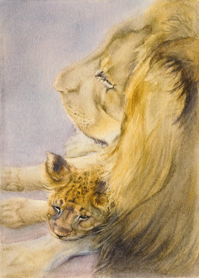 Lion and Cub Painting by Bonnie Rinier