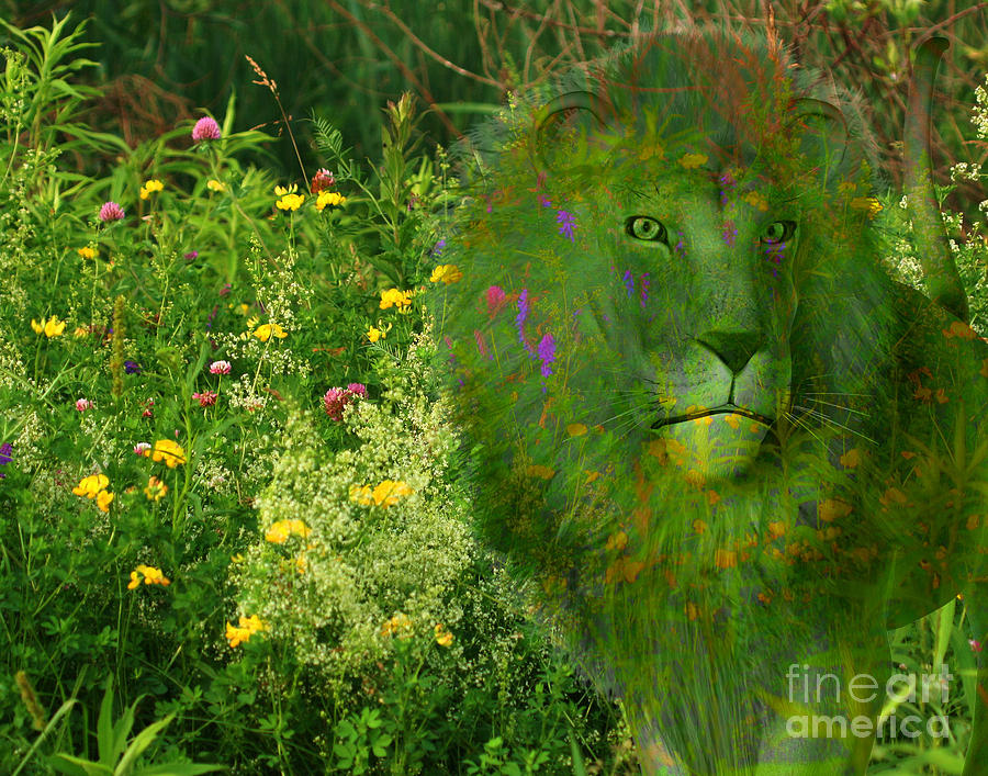 Lion And Wildflowers Digital Art by Smilin Eyes Treasures