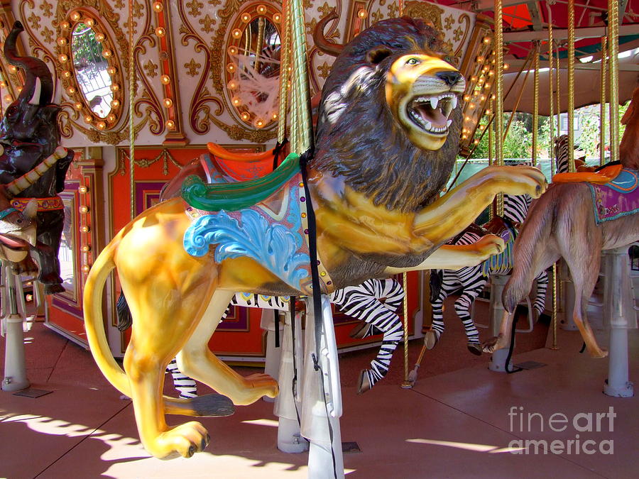 Animal Photograph - Lion Carousel Ride by Mary Deal