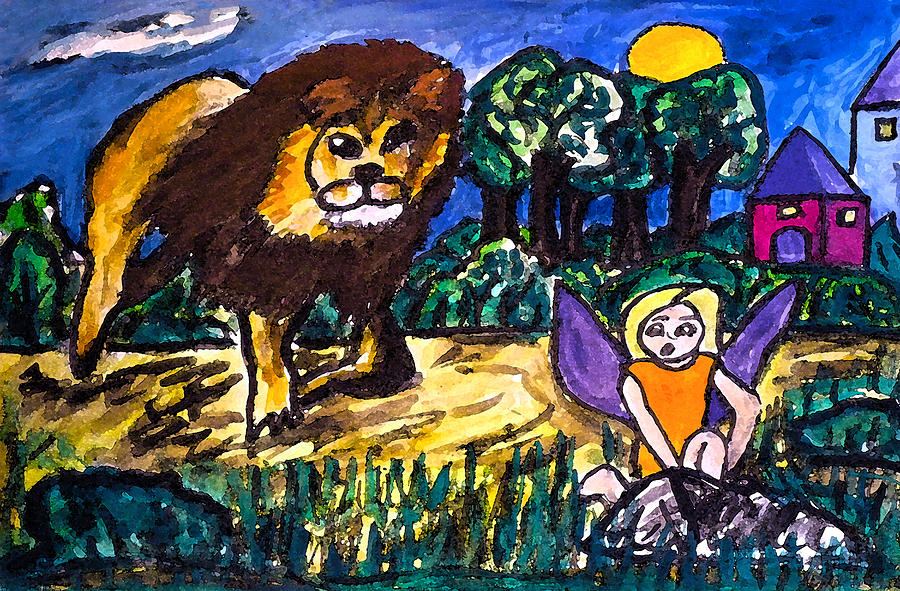 Lion Fear Drawing by Monica Engeler