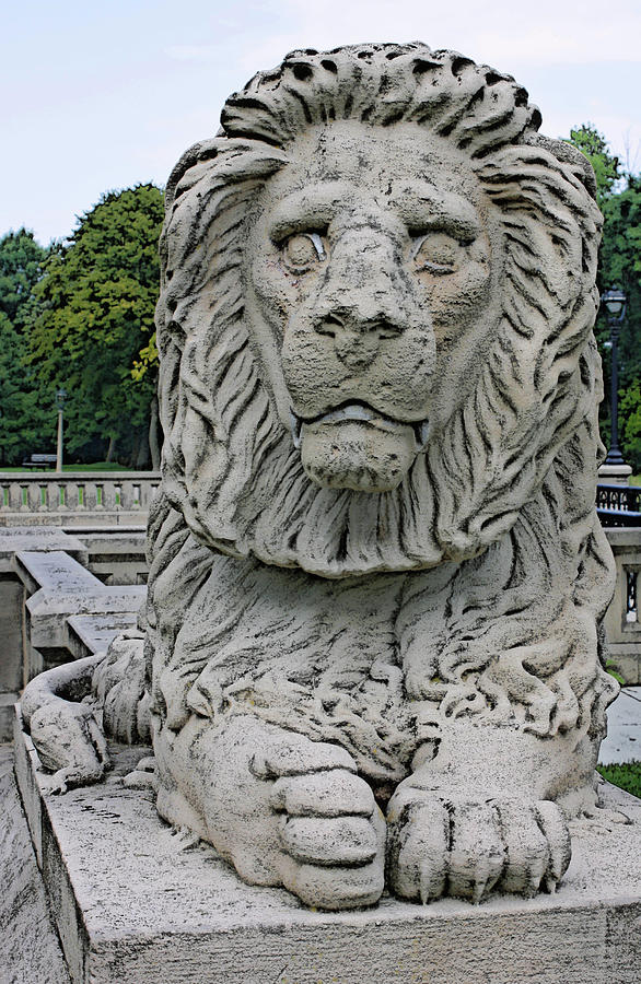 Lion Statue Lake Park Digital Art by Geoff Strehlow