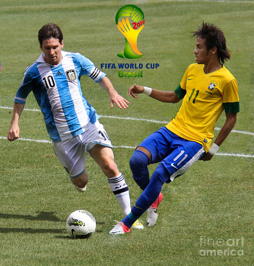 Lionel Messi and Neymar Clash of the Titans Fifa World Cup 2014 II Photograph by Lee Dos Santos