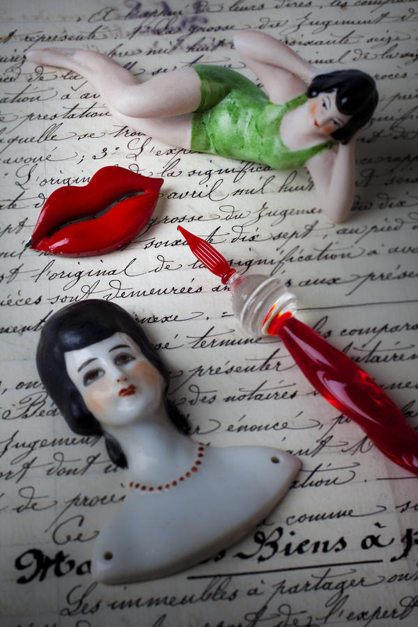 Doll Photograph - Lips pen and old letter by Garry Gay