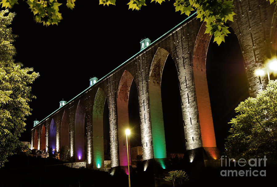 Architecture Photograph - Lisbon historic aqueduct by night by Carlos Alkmin