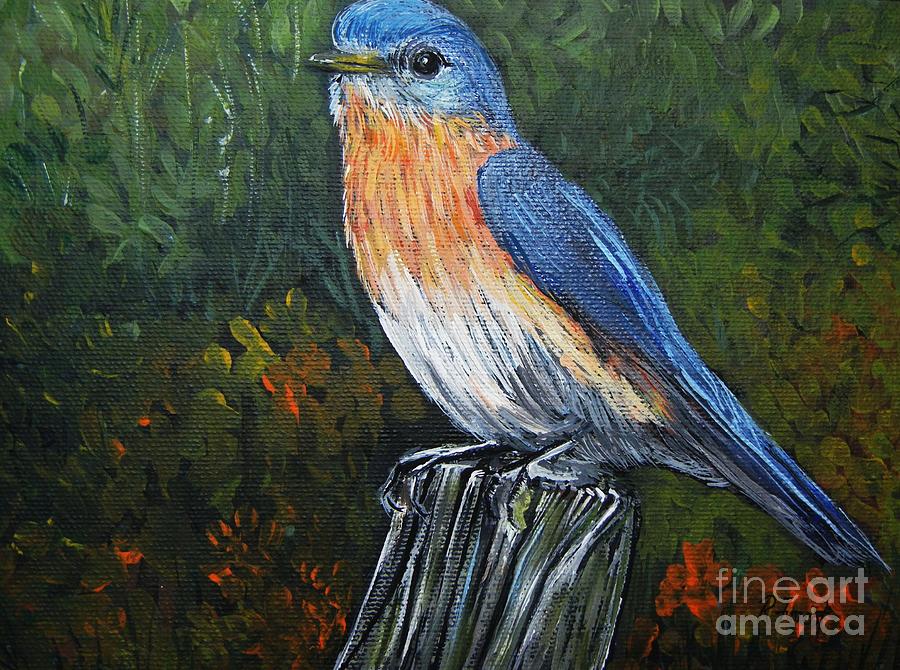 Little Blue Bird Painting by Reb Frost