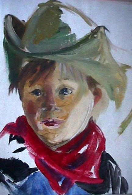 Little Cowboy Painting by Jan Swaren