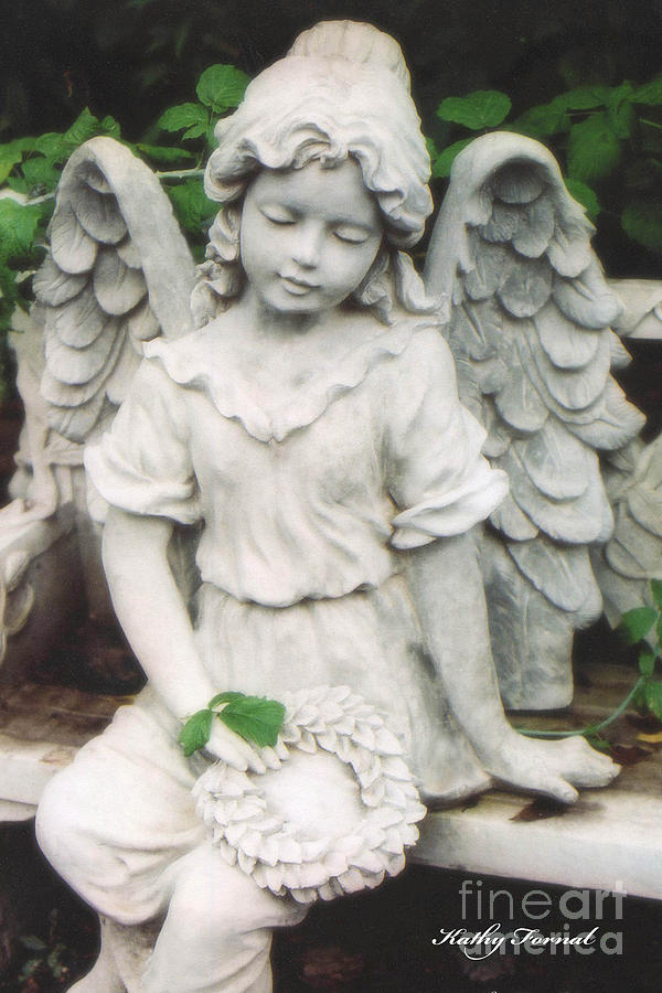 Little Girl Garden Angel Holding Wreath  Photograph by Kathy Fornal