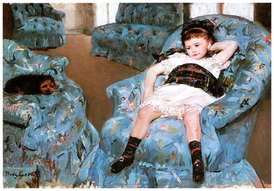 Impressionism Painting - Little Girl in a Blue Armchair by Mary Cassatt