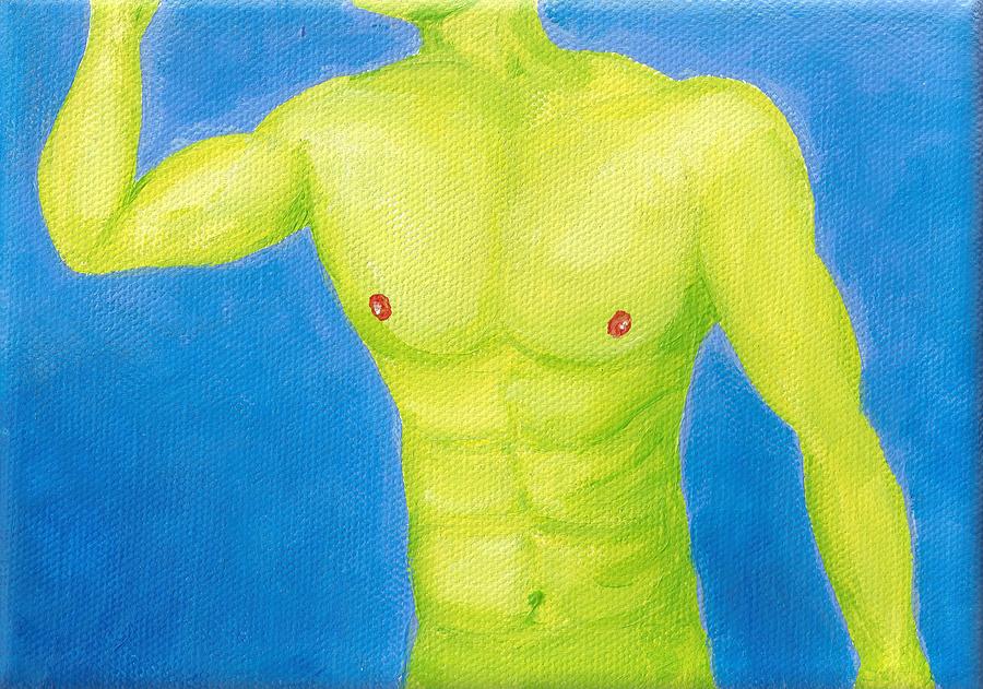 Little Green Man on Blue Painting by Randall Weidner