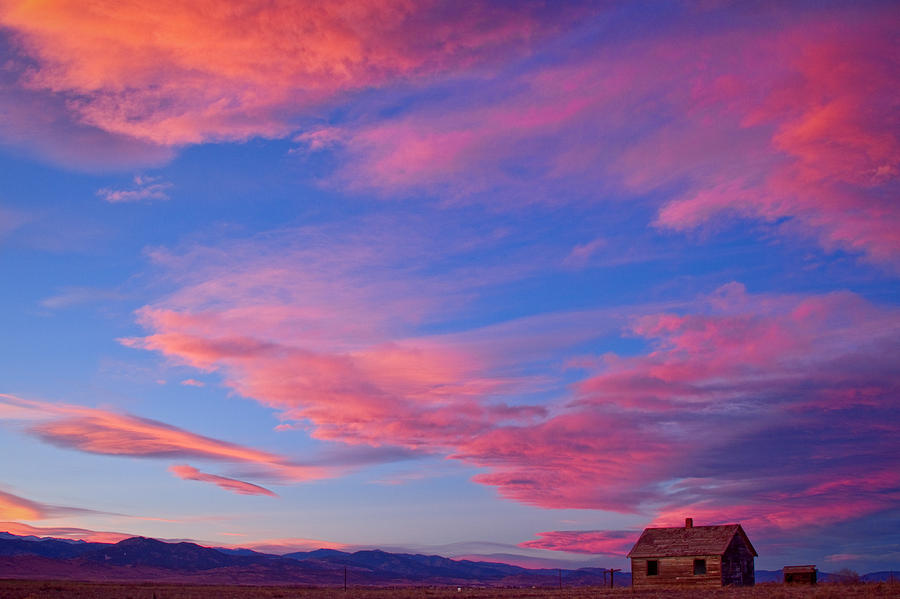 Little House On Prairie with Big Colorful Colorado Sunset Sky Photograph by James BO Insogna