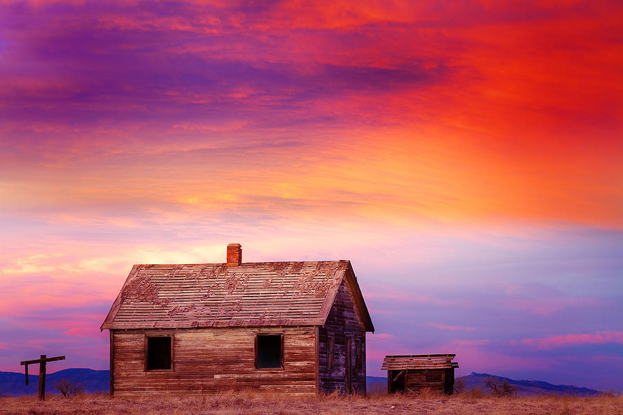 Little House On The Prairie Colorful Colorado Country Sunset Photograph 