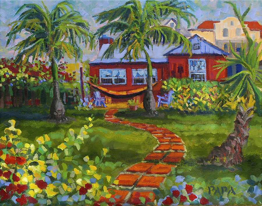 Little Red House Back Yard Painting by Ralph Papa