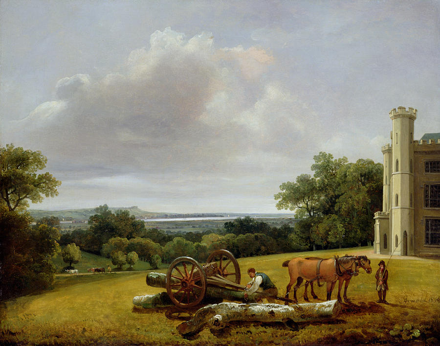 Castle Painting - Loading a Timber Wagon at Cave Castle Yorkshire by George Arnald