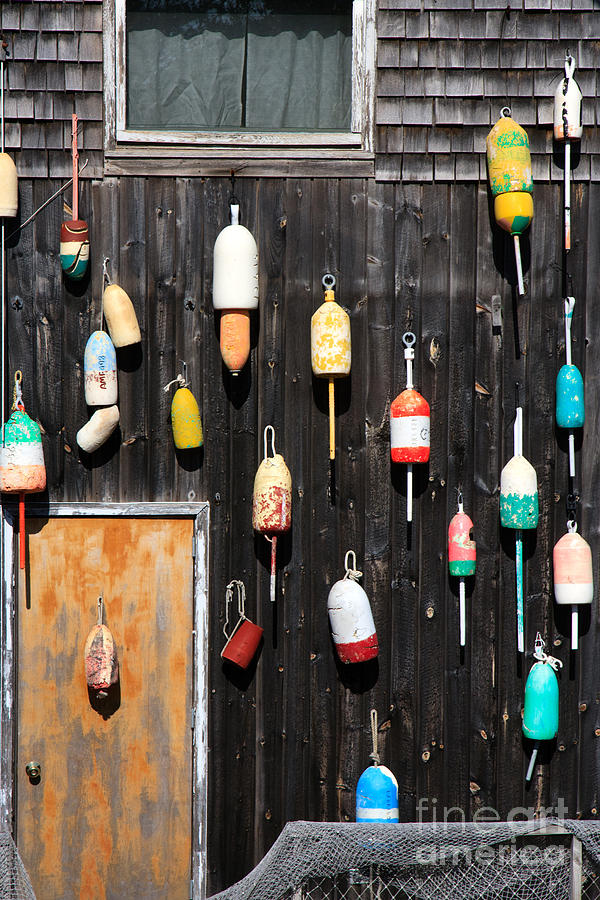 Lobster Shack with Brightly Colored Buoys Photograph by Karen Lee Ensley