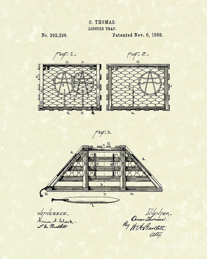 Lobster Trap 1888 Patent Art Drawing by Prior Art Design - Fine Art America
