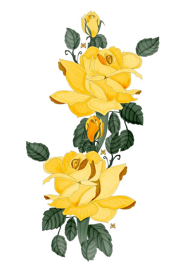 Yellow Roses Digital Art - Locked in Color by Anne V Norskog Yellow Roses Digital Art - Locked in Color by Anne V Norskog