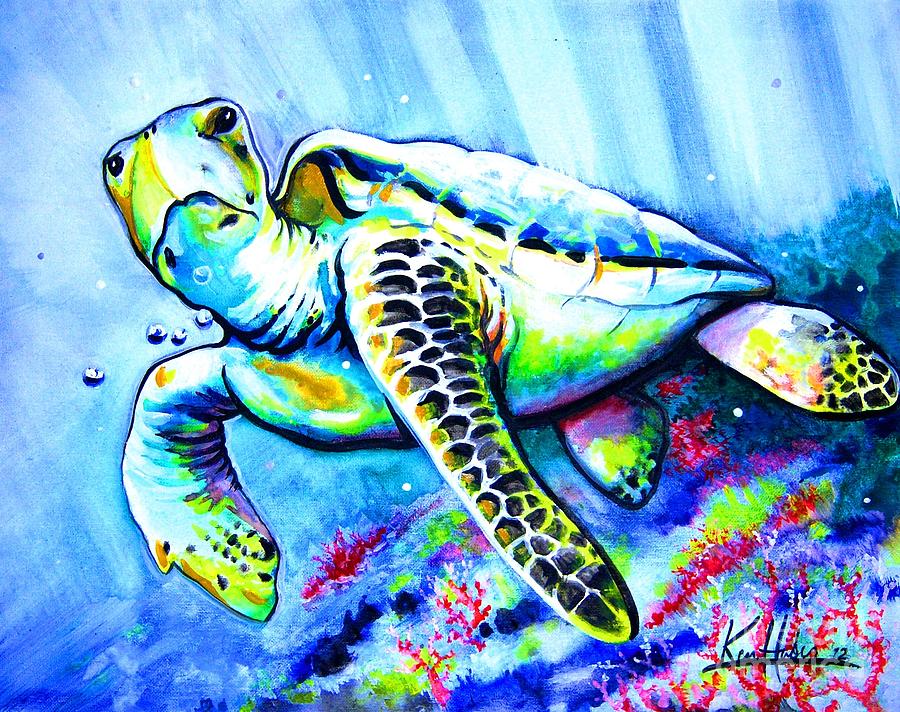 Loggerhead Sea Turtle And Reef Painting by Ken Huber