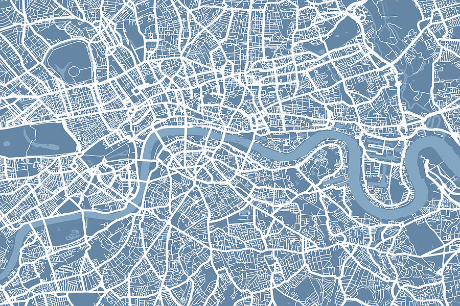 London Map Art Steel Blue Digital Art by Michael Tompsett