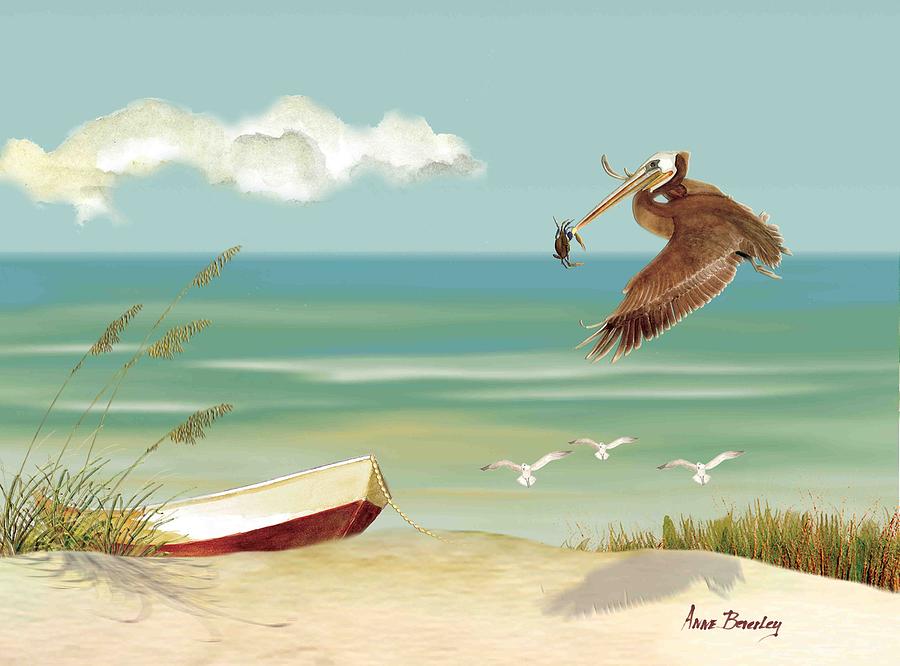 Lone Pelican Painting by Anne Beverley-Stamps