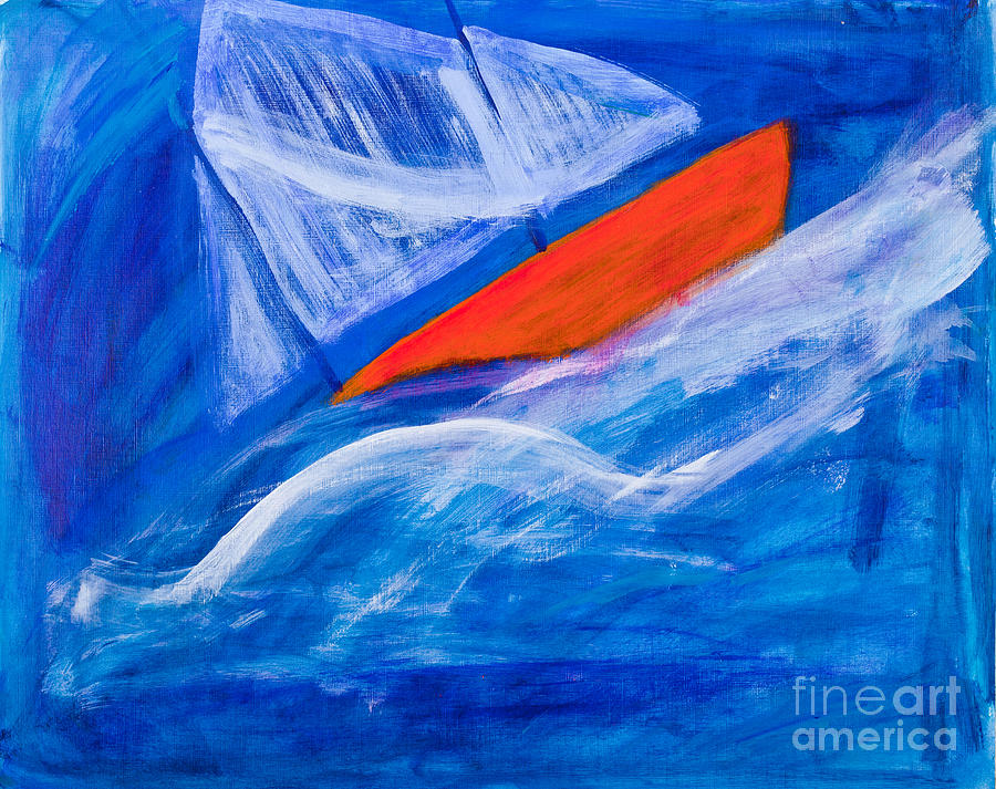 Lone sailing boat at sea Painting by Simon Bratt