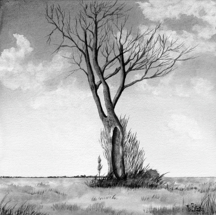 Lone tree on the prairie Painting by Richard Stedman