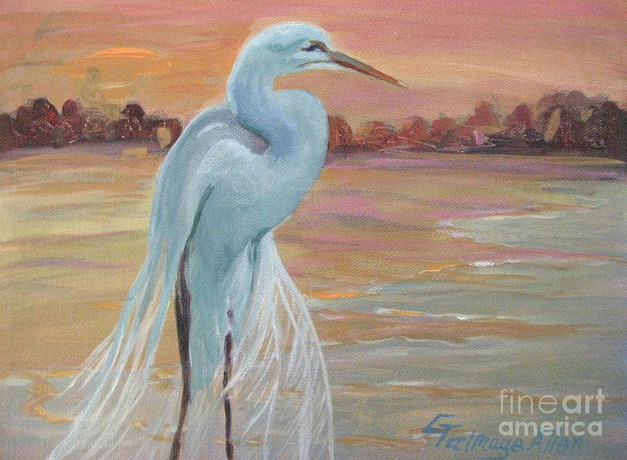 Lonely Egret Painting by Gretchen Allen