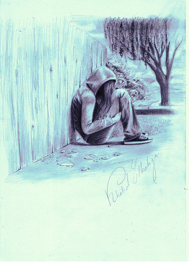 girl alone drawing
