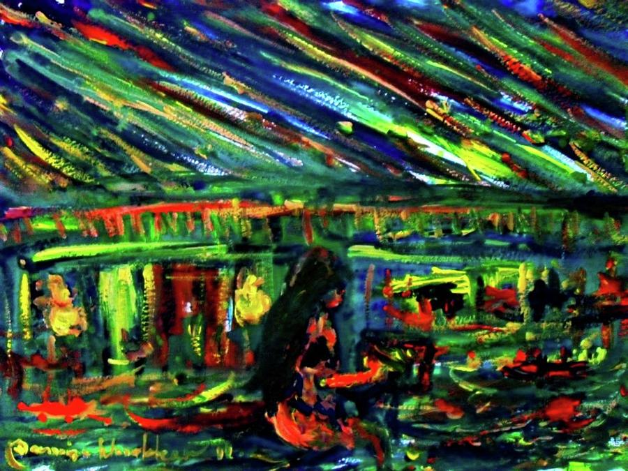 Lonely night in big city Painting by Wanvisa Klawklean