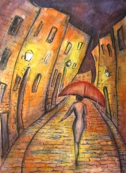 Umbrella Painting - Lonely walk by Natalja Picugina
