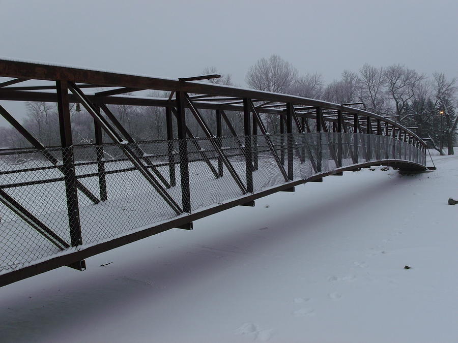 Black And White Photograph - Lonely Winter Bridge by Brian  Maloney