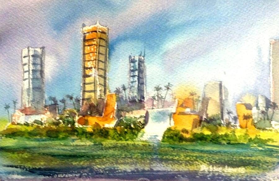 Long Beach Oil Islands Painting by Debbie Lewis