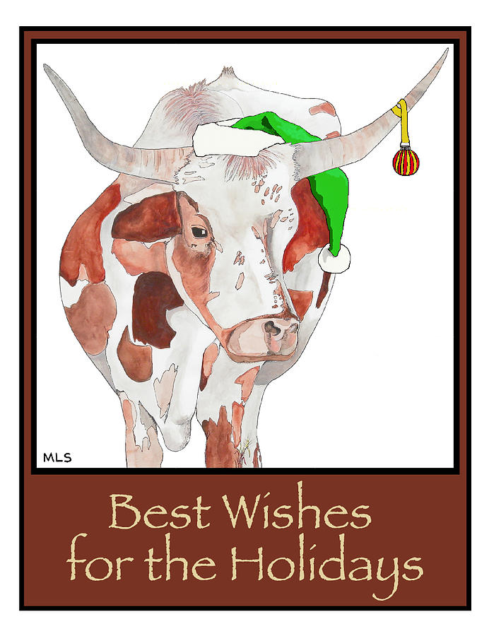 Longhorn Christmas Painting by Marla Saville