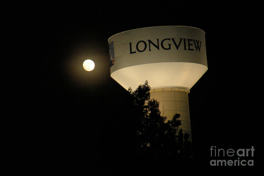 Longview Water Tower With Full Moon Photograph by Kathy  White