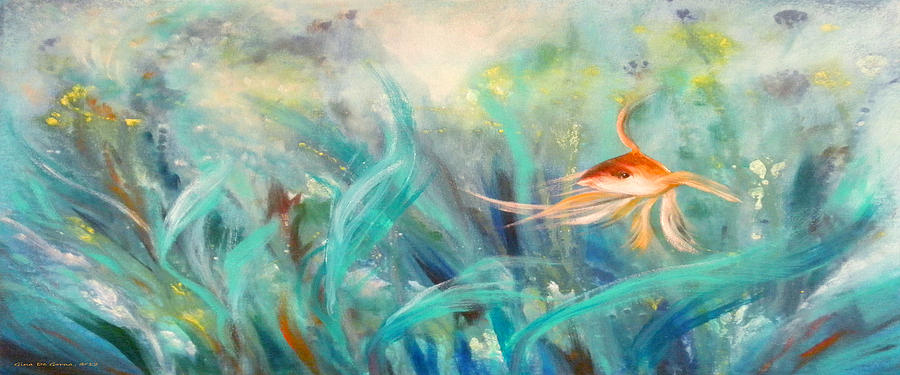 Fish Painting - Looking - Panoramic Painting by Gina De Gorna