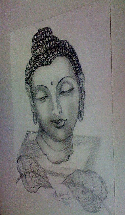 Paper Black And White Lord Buddha One Eye Pencil Sketch Size 22x25