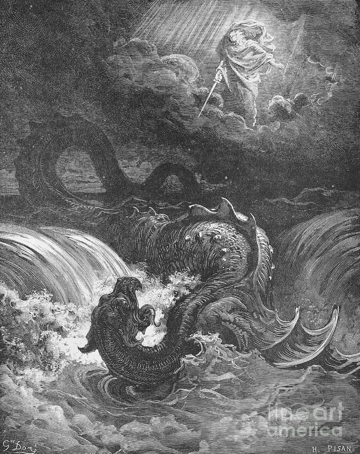 Lord Slaying Leviathan Drawing by Gustave Dore