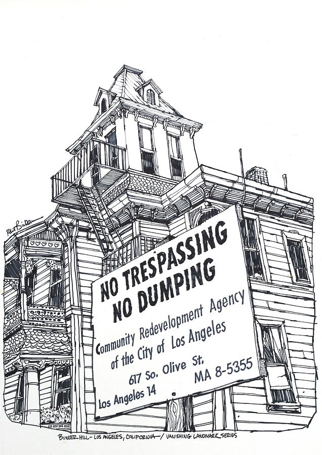 Los Angeles Bunker Hill Community Home Drawing by Robert Birkenes