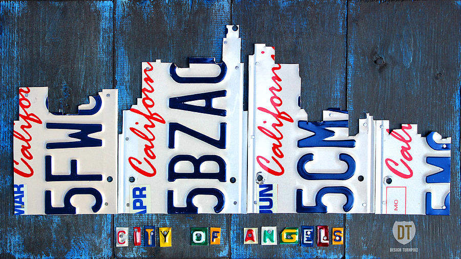 City Of Angels Mixed Media - Los Angeles Skyline License Plate Art by Design Turnpike