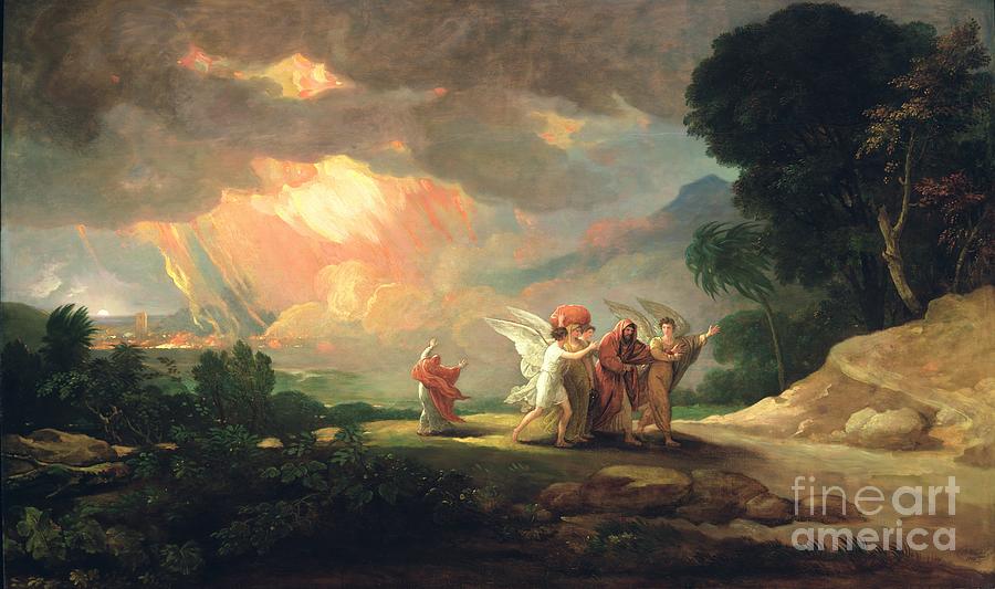 Lot Fleeing from Sodom Painting by Benjamin West