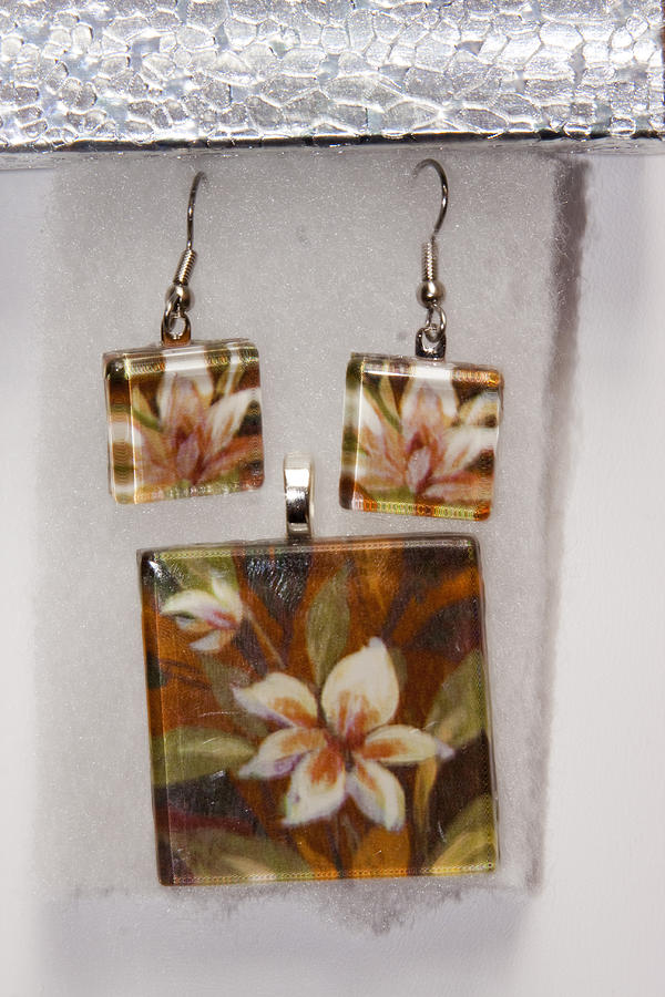 Spring Jewelry - Lotus flower pendant and earring set by Darleen Stry
