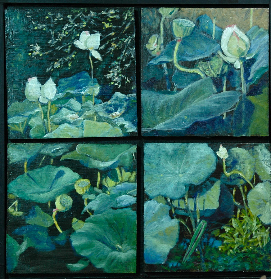 Flowers Still Life Painting - Lotus Studies by Aline Lotter
