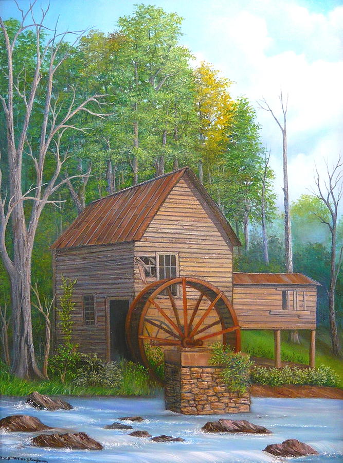 Landmark Painting - Loudermilk Grist Mill in Georgia by Vivian Eagleson