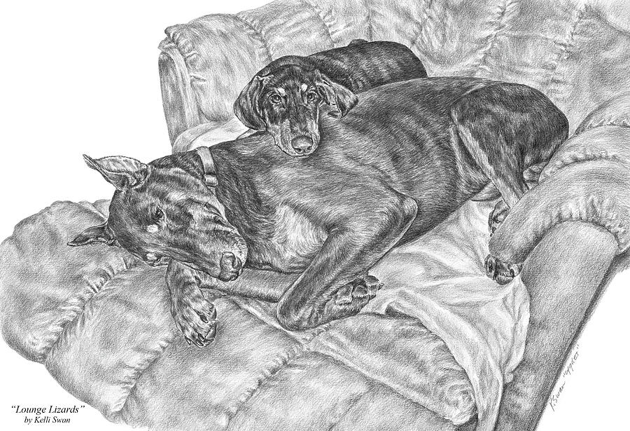Lounge Lizards - Doberman Pinscher Dog Art Print Drawing by Kelli Swan