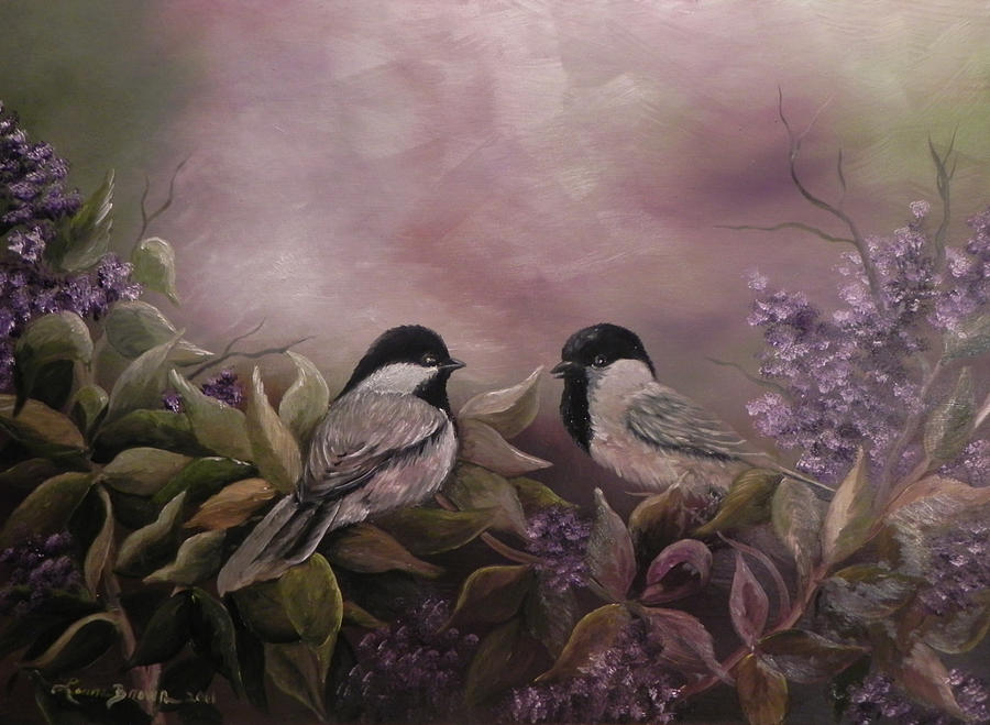 Nature Painting - Love amongst the Lilacs by Laura Brown